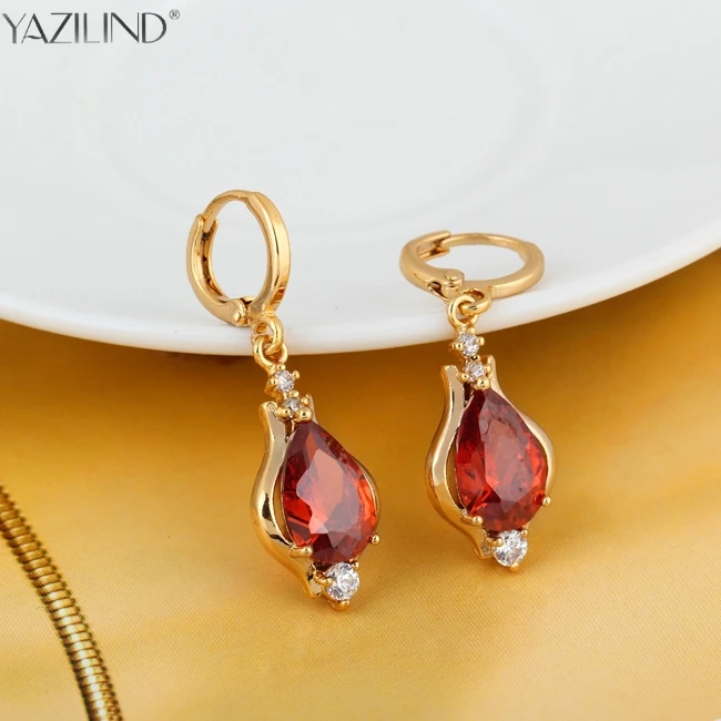 2017 Роскошные красные висячие серьги-капли с большим драгоценным камнем