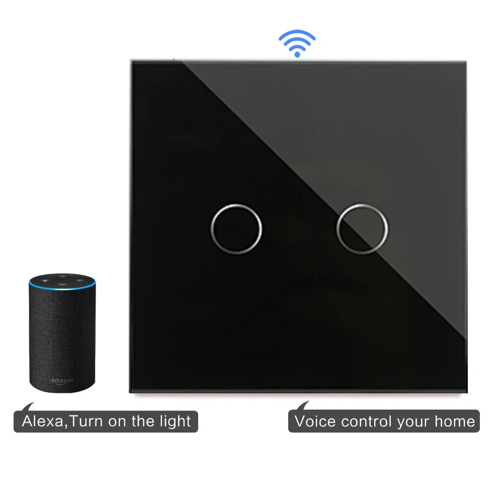 Black Bingoelec 2 банда 1 способ сенсорный wifi переключатель умный дом автоматизация Беспроводная стеклянная панель настенный переключатель Управление по мобильному телефону - Цвет: Black