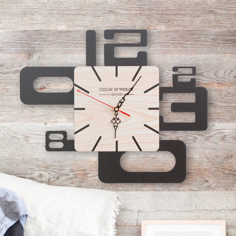 Large Watch Wall Clock Modern Design Kitchen Antique Wood Silent Clocks Home Saat Klok Living Room Decoration 5587 | Дом и сад