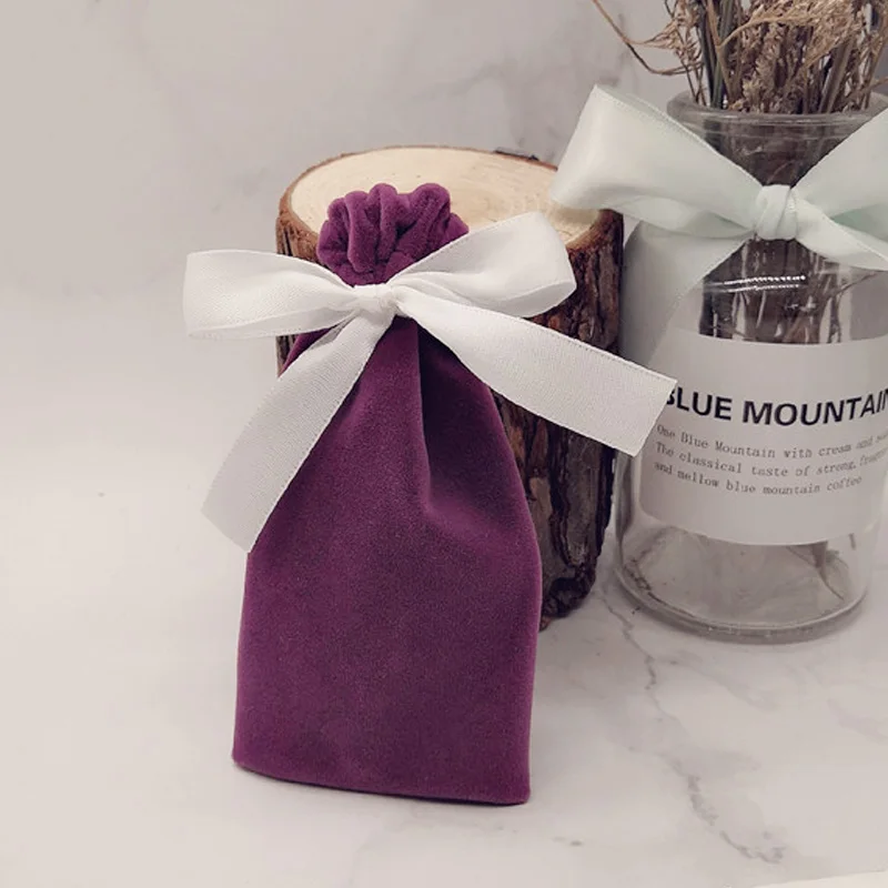 Purple White Регулируемая ткань для упаковки ювелирных изделий, атласный бархатный мешок с кулиской, Голубое озеро, 6x13 см, Рождественский свадебный подарок, сумки и сумки - Цвет: Purple White