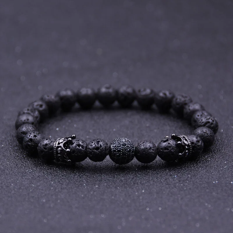 2018 гламурный мужской женский браслет из черной лавы натурального камня микро