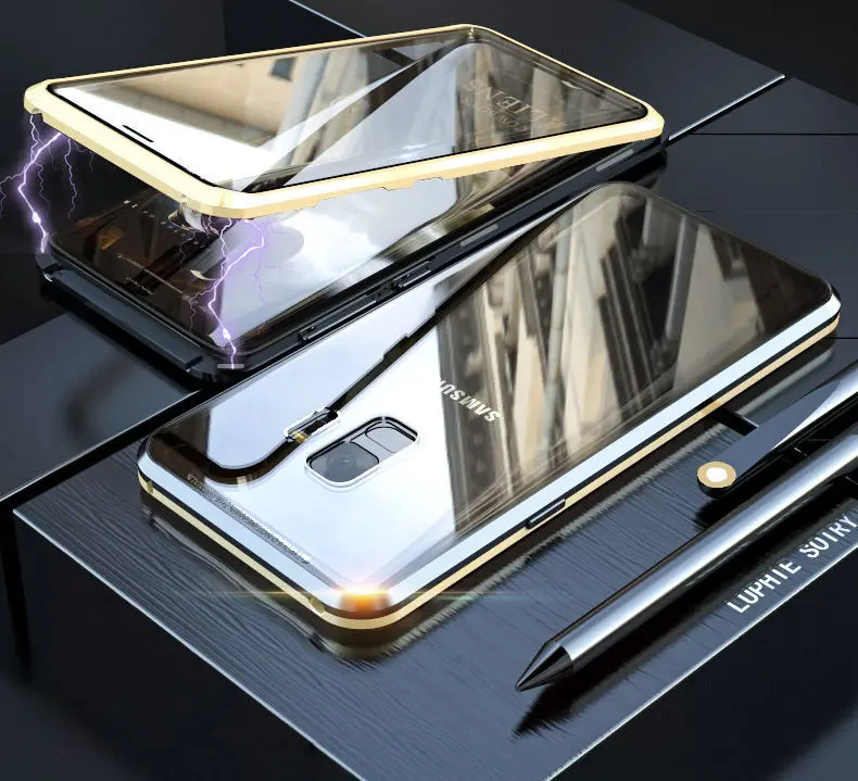 Black and Gold Передний и задний стеклянный чехол для samsung S10 чехол Note 9 8 металлические задние Чехлы для Galaxy S10 Plus чехол для samsung S9Plus чехол S S8 - Цвет: Black and Gold
