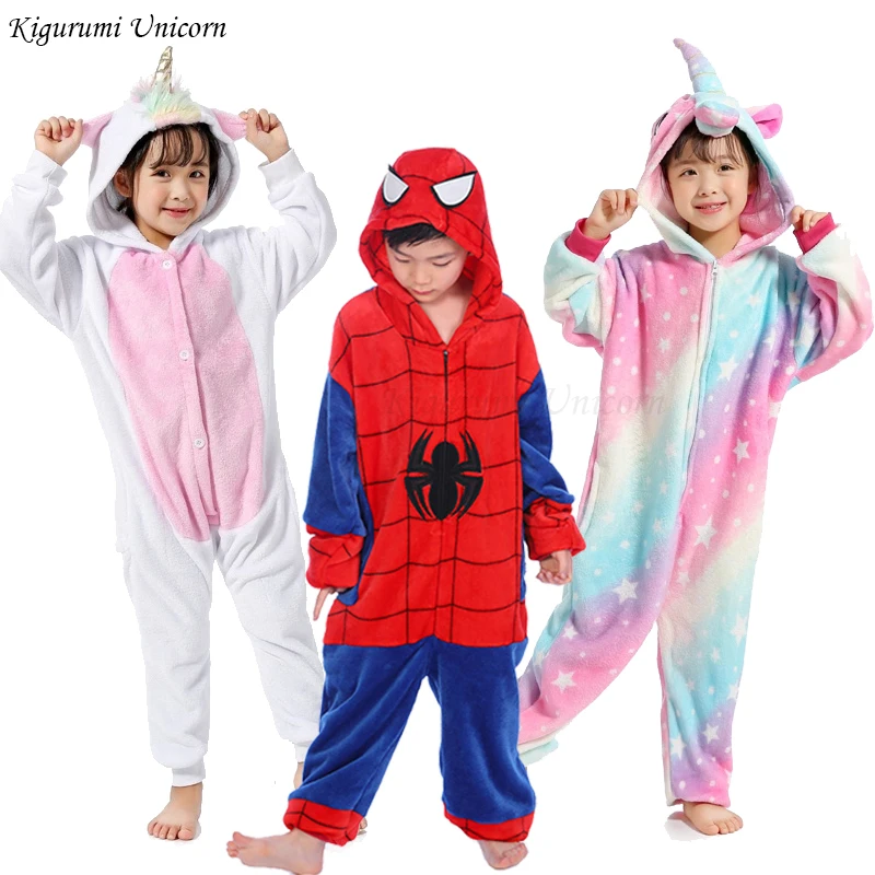 Kigurumi/пижамный комплект с единорогом; Детские Зимние теплые комбинезоны; детские пижамы для костюмированной вечеринки; фланелевые пижамы для мальчиков и девочек; комплект одежды для сна с животными