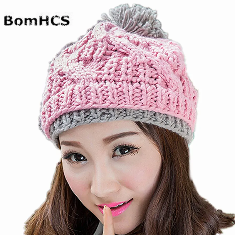 BomHCS Fashion Women's Thick Cable Handmade Knitted Soft Beanie Hat with Pom | Аксессуары для одежды