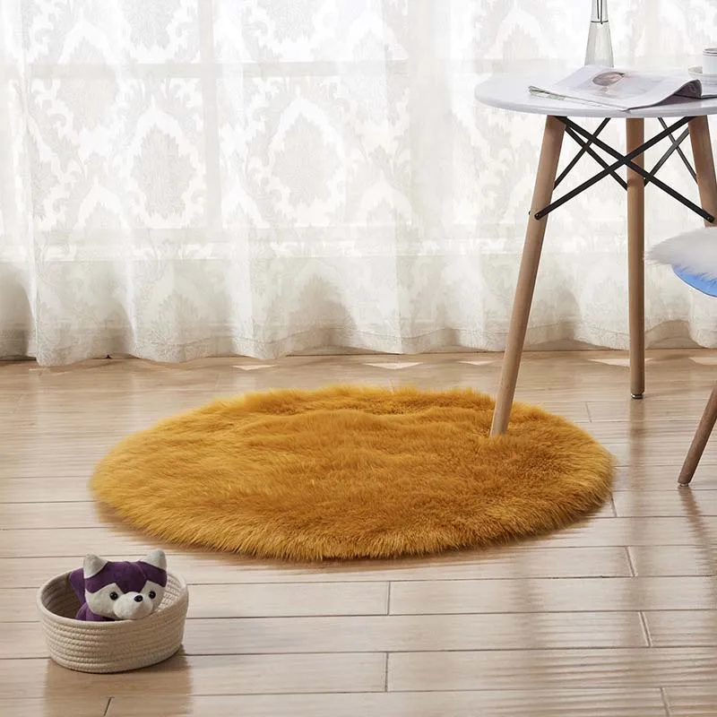 yellow camel Круглый мягкий коврик из искусственной овчины для спальни, гостиной, пола, мохнатый, шелковистый, плюшевый ковер, белый ковер из искусственного меха, прикроватные коврики - Цвет: yellow camel