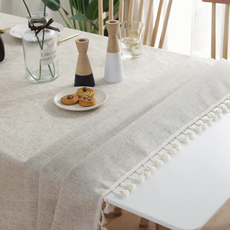 Solid Color Table Cloth Rectangular Tablecloth Dining Cover Decorative with Tassel Party Banquet | Дом и сад