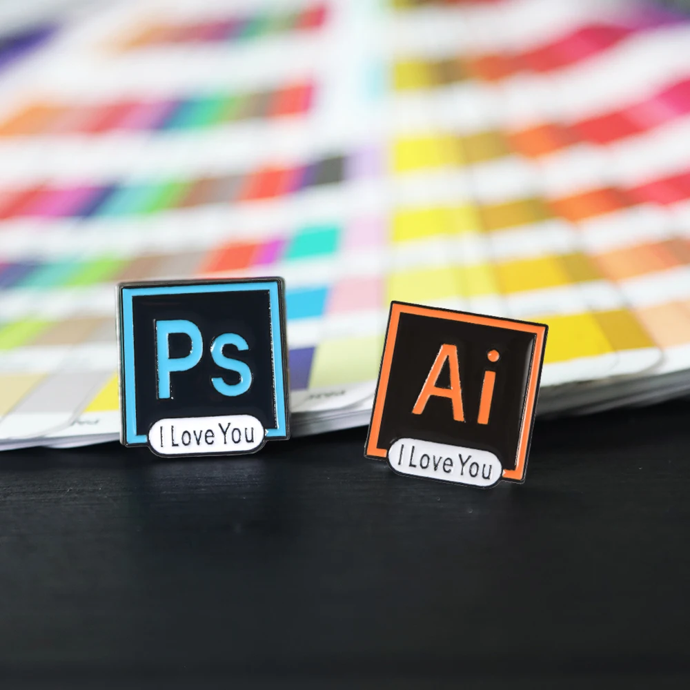 PS I LOVE YOU эмали штырь смешной фильм AI Photoshop иконы броши с пряжкой джинсовая рубашка