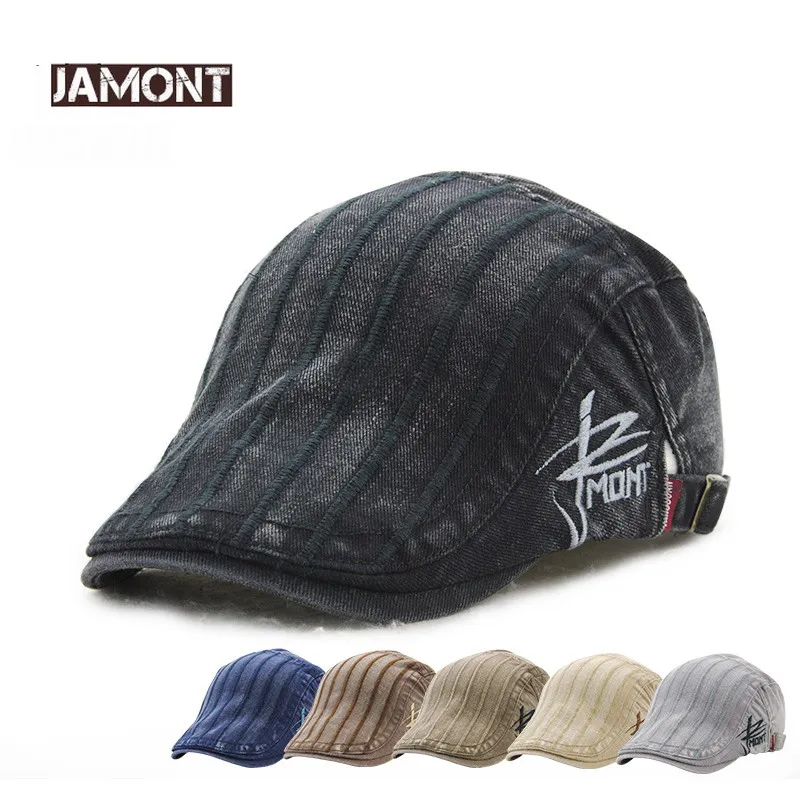 

JAMONT Casual snapback Men Cap Visors Striped Berets Hat Cotton Gorras Flat Caps New Retro Style Casquette cap men