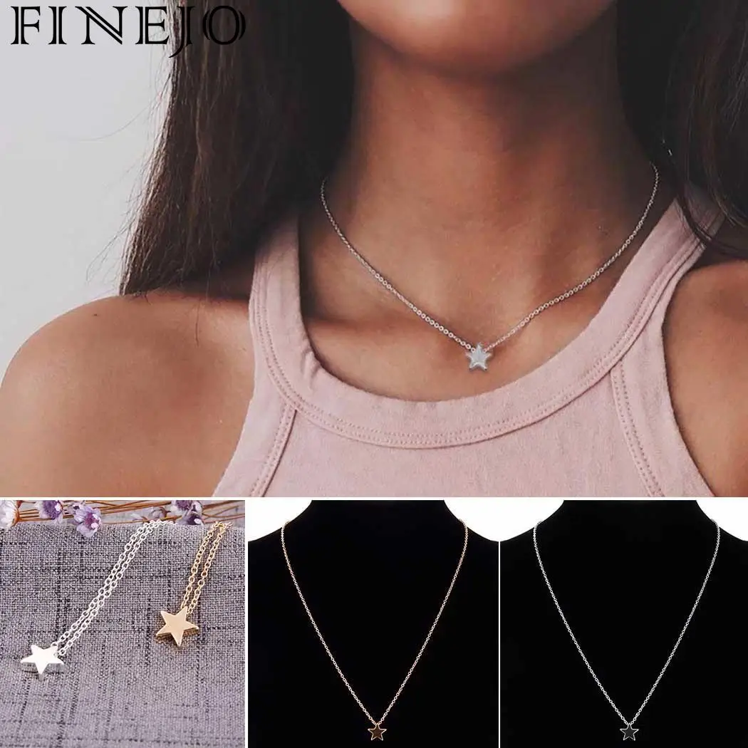 Tiny Heart Choker Necklace for Women Silver Chain Small Star Shape Pendant on neck Bohemian Jewelry | Украшения и аксессуары
