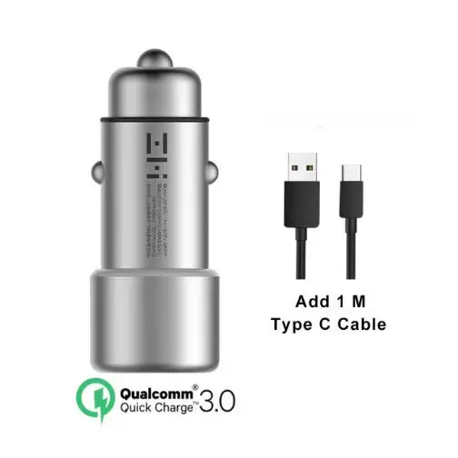 Xiaomi зми автомобиля Зарядное устройство QC 3,0 Dual USB Порты и разъёмы быстрое зарядное устройство 5 V/2.4A 9В/2A 12 V/1.5A металлический бампер для iPhone iPad samsung LG - Цвет: charger add cable