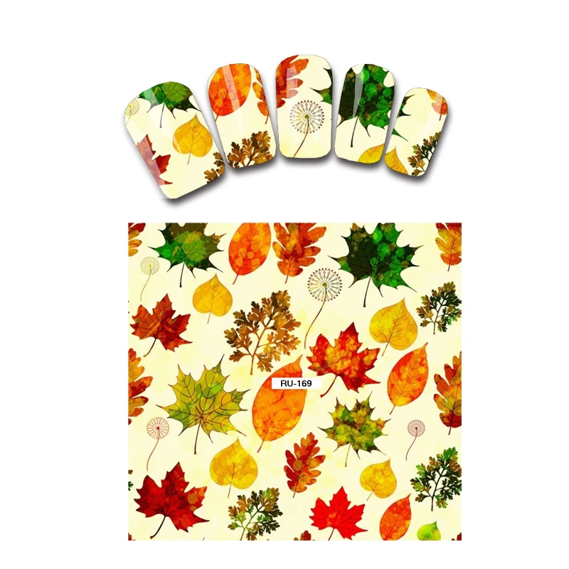 

UPRETTEGO NAIL ART BEAUTY WATER DECAL SLIDER NAIL STICKER FLOWER RED LEAF MAPLE LEOPARD SNAKE SKIN CARTOON DEER RU169-174