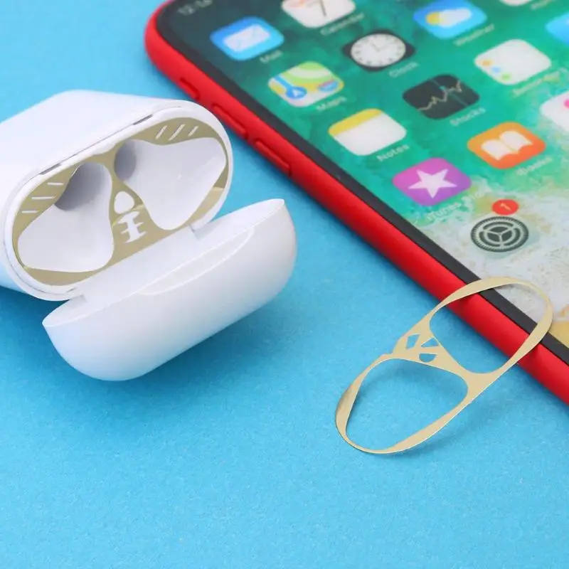 Внутренняя металлическая Пылезащитная наклейка для Apple AirPods чехол внутренняя накладка