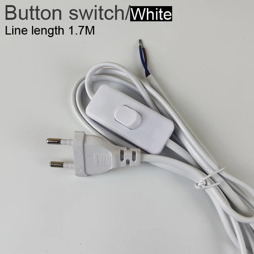 Button White Штепсельная Вилка европейского стандарта с проводом переключателя 1,7 м, диммер, черный/белый кабель для настольной лампы для торшера, 110-220 В, электрический провод - Цвет: Button White