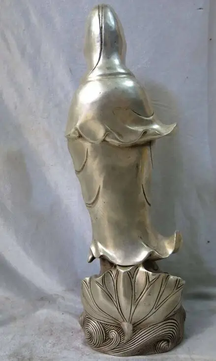 17 &quotКитай Серебро буддизм богиней Гуаньинь чистая бутылка Будды Скульптура