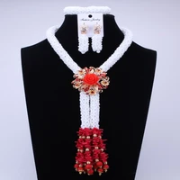chunky bib white beads red coral african jewelry sets women jewelry set for party bridelovers gift necklace free shipping