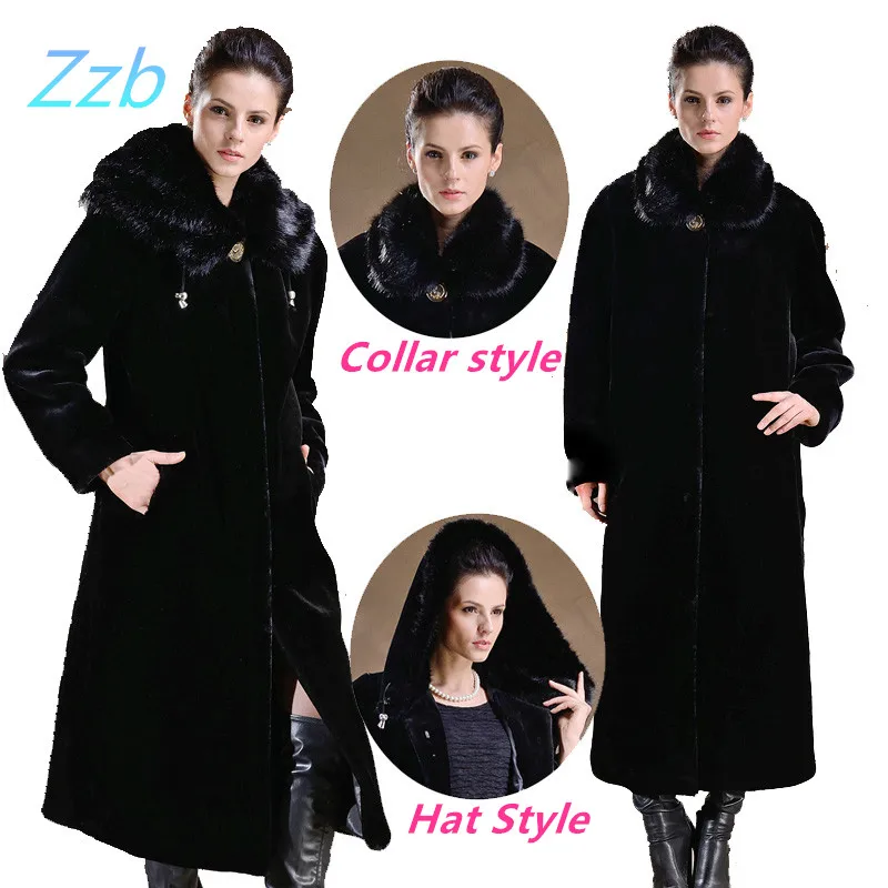 

Winter Europe style Imitation mink overcoat female faux ultra long plus size Leather fur trench coat outerwear Abrigo de pieles