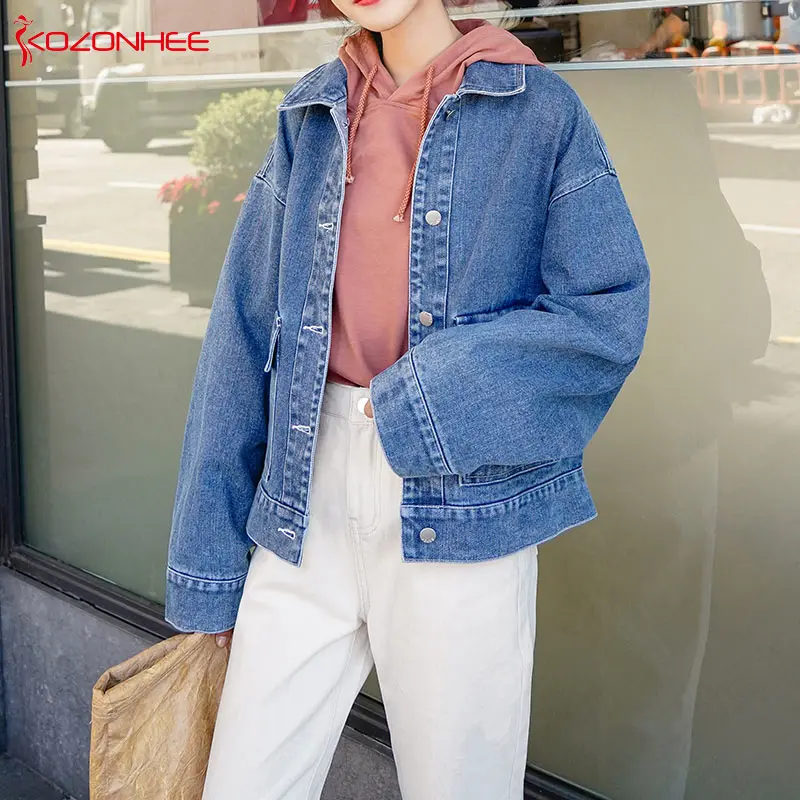 2019 Весенняя разноцветная джинсовая Базовая куртка женская Свободная