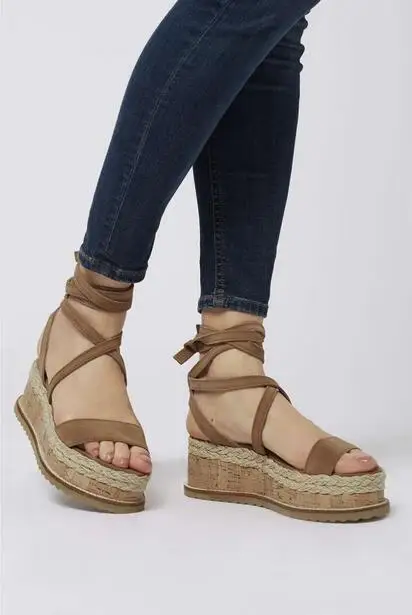 Летние черные сандалии на танкетке женские Espadrilles сандалии-гладиаторы с открытым