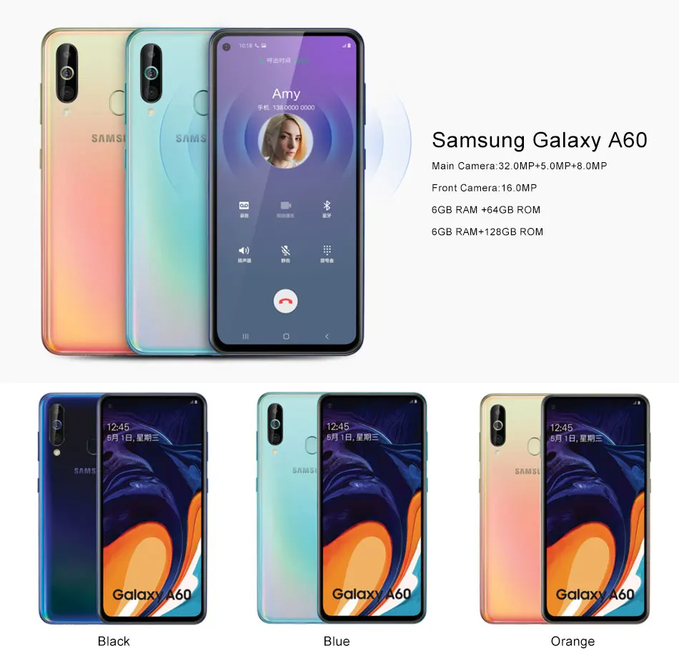 Samsung Galaxy A60 A6060 двусимочный 6 ГБ Оперативная память 64/128 ГБ Встроенная память LTE мобильный телефон, четыре ядра, 6," 4 Камера Snapdragon 675 NFC