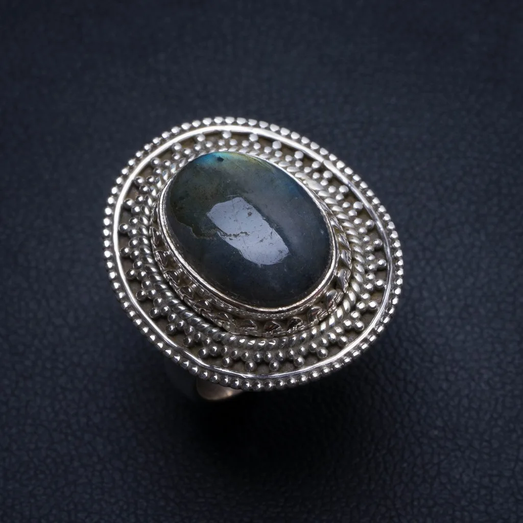 

Natural Labradorite Handmade Boho 925 Sterling Silver Ring, US size 6.5 T7124