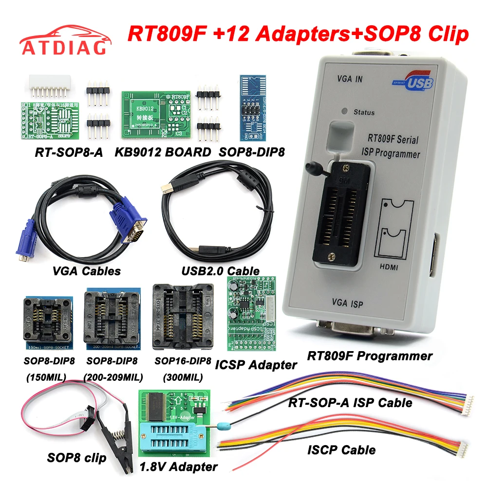 Оригинальный RT809F ЖК дисплей ISP программатор модуль с тестовым зажимом SOP8 1 8 в