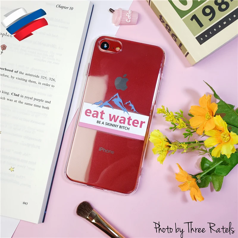 Ешьте воды быть тонкая девушка цитаты Mountain прозрачный телефон чехол для iPhone 6 6s 7 8