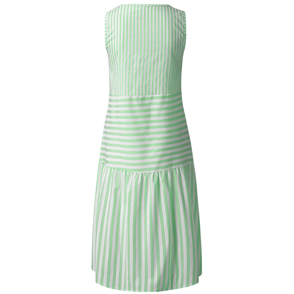 Летнее женское платье-жилет в полоску без рукавов с v-образным вырезом вечерние