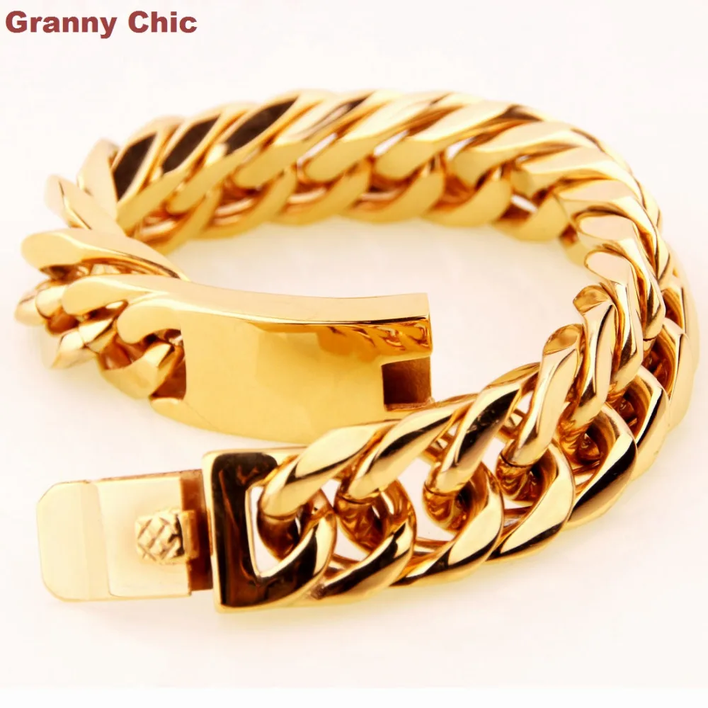 

Браслет-цепочка Granny Chic мужской, 17 мм, золотистый, из нержавеющей стали