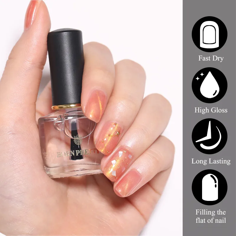 BORN PRETTY 6ml Nail Polish Shining Glitter Pearl Nail Art Polish Green Silver Color Lacquer Varnish Manicure Fast Dry Top Coat - Цвет: Fast Dry Top Coat