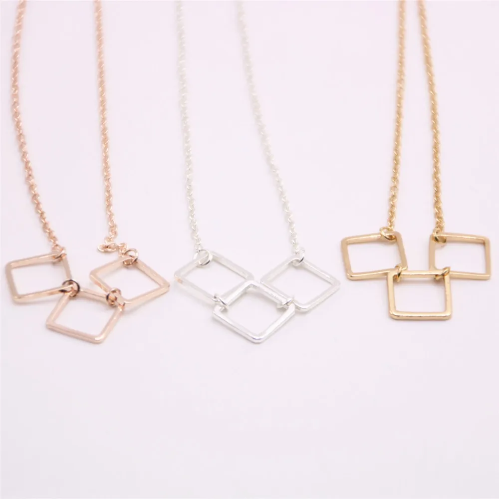Разноцветный кулон ожерелье из нержавеющей стали три полый квадратный для