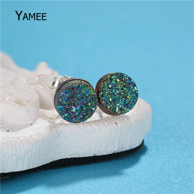 Уникальные круглые серьги с опаловым камнем на стержне Druzy Gem 925 пробы серебряные серьги для женщин классические модные ювелирные изделия для свадебного подарка винтажные