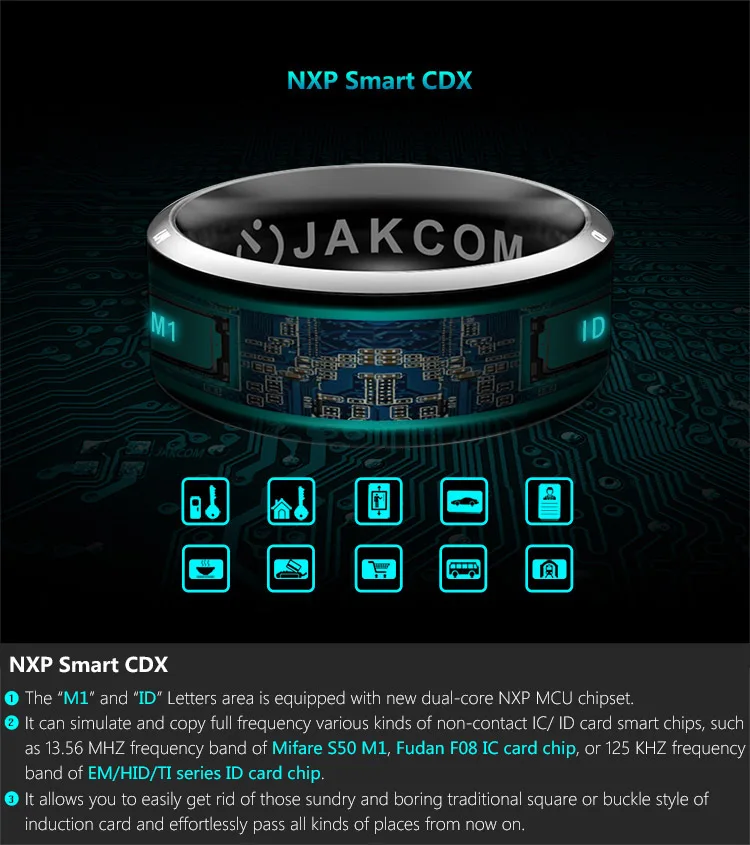 Jakcom R3 Смарт мини волшебное кольцо электронное с ЧПУ металл RFID NFC 125 кГц 13,56 МГц IC/ID перезаписываемая имитация карты доступа тег ключ