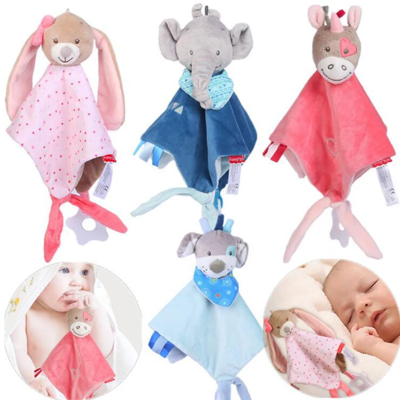 

Baby Plush Toys Towel Appease Doll Teether Cartoon Bunny Bear Elephant Soft Blanket Stuffed Sleep Soothe Toy Infant Crib Rattles