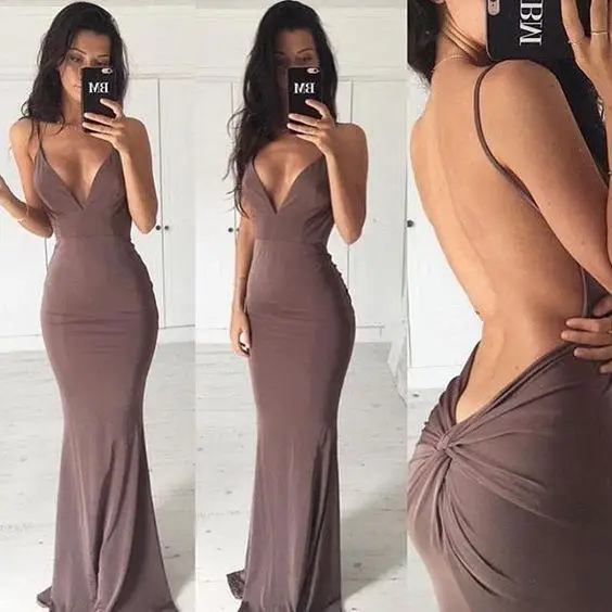 2017 Brown Формальные Вечерние Платья Sexy V Воротник Плечевой Ремень Рандеву Русалка