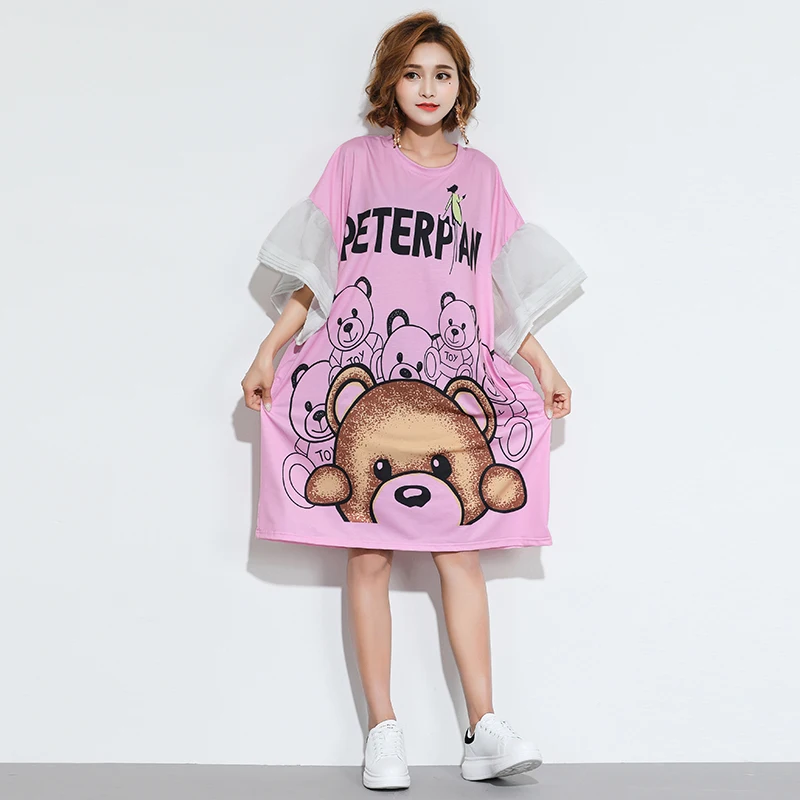 Женское платье с принтом медведя свободное Повседневное большого размера