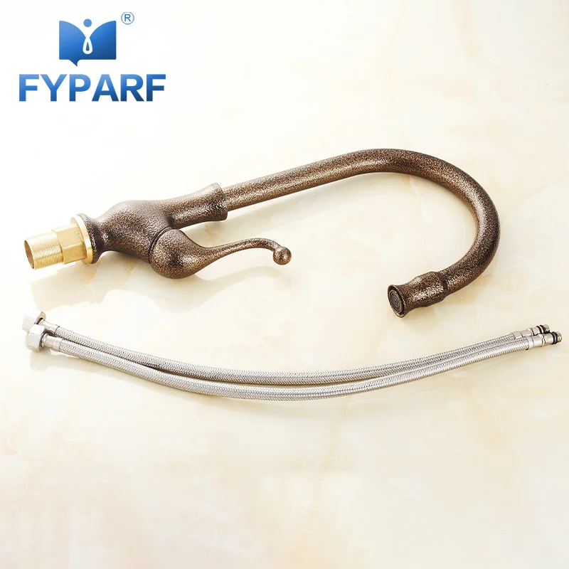 

FYPARF Bathroom Basin Faucet Roman Antique Brass Water Tap Swivel 360 Degree Single Handle Bathroom Taps Basin Mixer Taps B1066