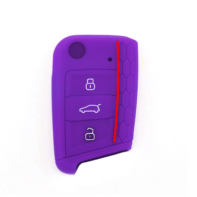 Purple Чехол для ключей автомобиля, силиконовый чехол для VW Golf 7 MK7 VII Tiguan Polo Skoda Octavia A7 Kodiaq Seat Ateca Leon - Название цвета: Purple