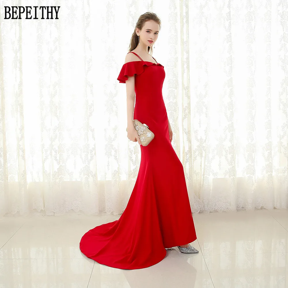 BEPEITHY vestido de festa Новое поступление вечернее платье трапециевидной формы с вырезом лодочкой атласные вечерние Элегантное Длинное платье русалки платье для выпускного вечера