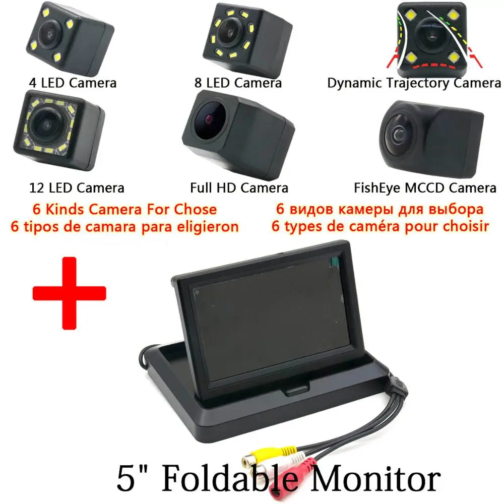 Camera 5 inch Fold Рыбий глаз 1080P MCCD HD резервная камера заднего вида для Skoda Octavia MK1 MK2 II Octavia5 Octavia A5 Laura Octavia Monitor - Название цвета: Camera 5 inch Fold