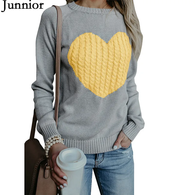 Womens Sweaters Casual Long Sleeve Cable Knit Cute Crew Neck Chunky Heart Pullover | Женская одежда