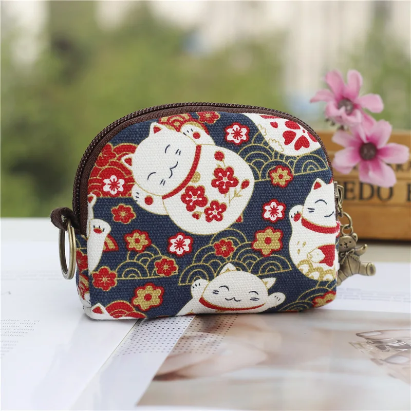lucky cat Ретро мини-сумка, женские кошельки для монет, Kawaii, короткий кошелек, для девочек, кошка, маленький холщовый кошелек, сумки для карт, женские кошельки для рук, для дам, детей - Цвет: lucky cat