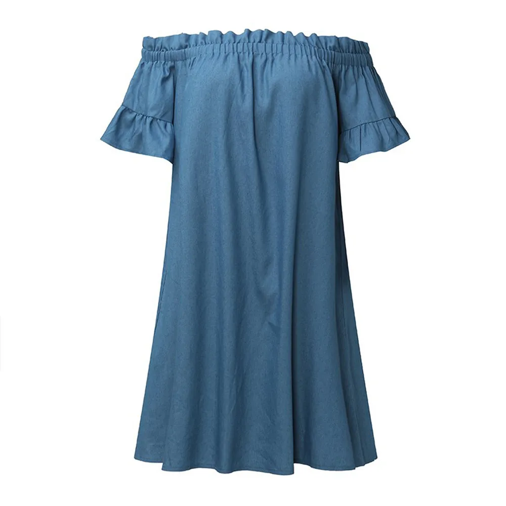 &amp35 Plus Size Dress Womens Beach Off The Shoulder Bardot Denim Look Shirt Tops Vestidos De Festa Платье Vadim - купить по