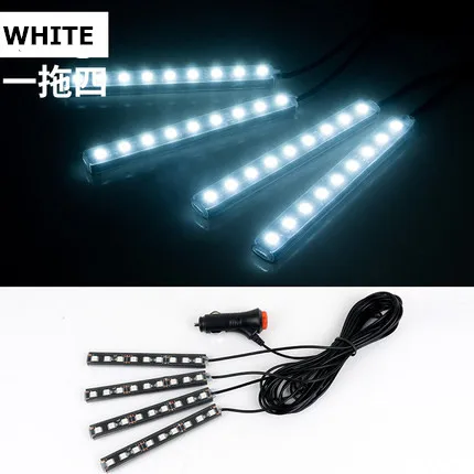 4 шт. 12 SMD дистанционное управление музыкой красочный RGB светодиодный автомобильный интерьерный напольный декоративный светильник в полоску для автомобиля - Испускаемый цвет: white-4
