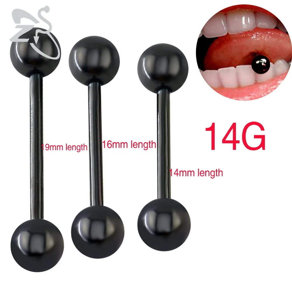 Недорогие кольца для языка черные серьги из нержавеющей стали в стиле панк 14G