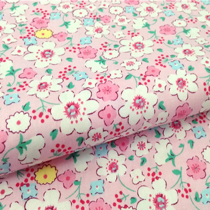 Pretty 50x160cm All-over Pink &amp Geen White Plum blossom Flower Printed Cotton Fabric Floral For DIY sewing Doll Cloth bed | Дом и сад