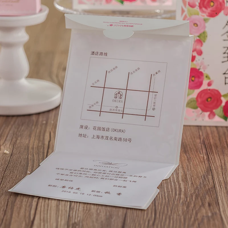 Лазерная резка красный цветок Цвет Свадебное приглашение с розовой лентой|wedding