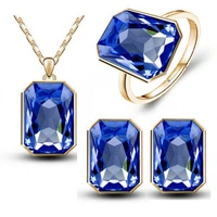 2022 christmas gifts queen brand bridal wedding crystal square pendant necklace earrings rings fashion jewelry sets