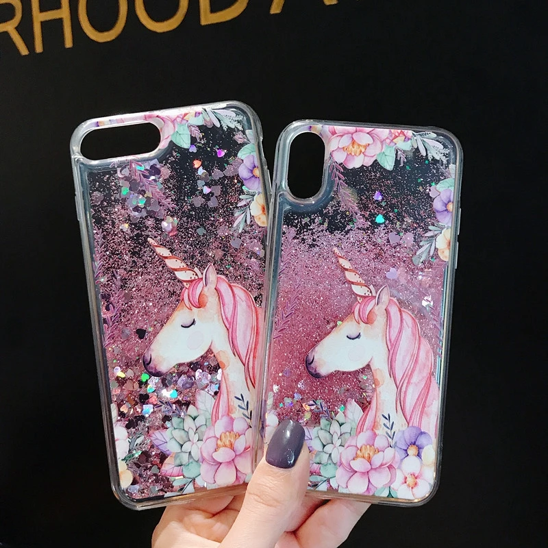 Чехол для Apple iPhone X XR XS MAX Жидкий чехол с блестками единорог зыбучие пески задняя