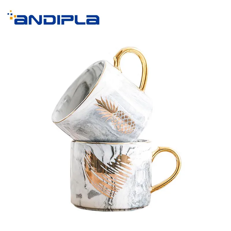 200 мл Европейский стиль мраморная текстура кружка керамическая золотая рукоятка