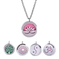 5pcs lotus flower 316l stainless steel diffuser necklace locket with style aromatherapy perfume essential oils necklace gift